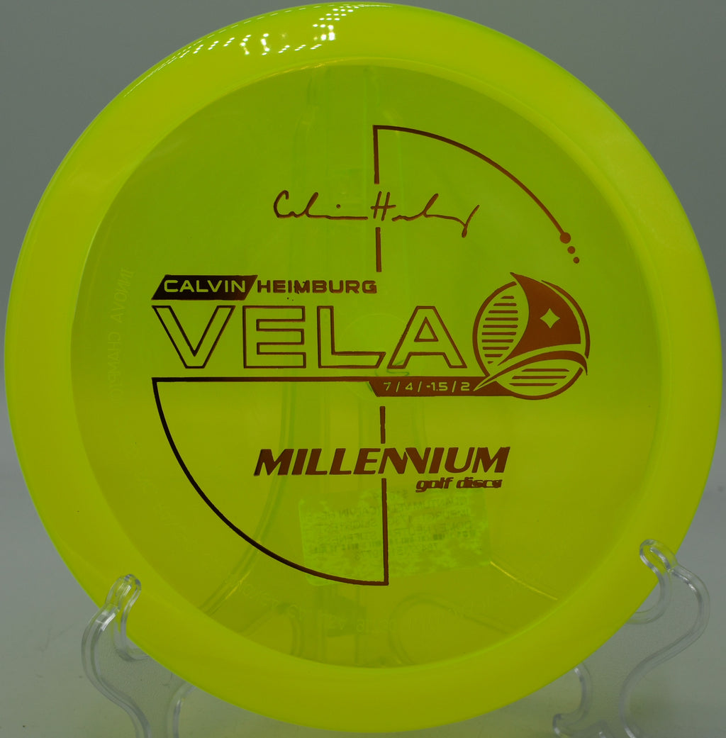 Calvin Heimburg Quantum Vela launched on a smooth hyzer line at Lake Eureka Disc Golf Course in Illinois.

