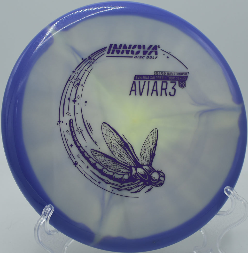 Halo Star Glow Aviar3 settling next to the pin on a touchy upshot at Maple Hill Disc Golf Course in Leicester, Massachusetts.

