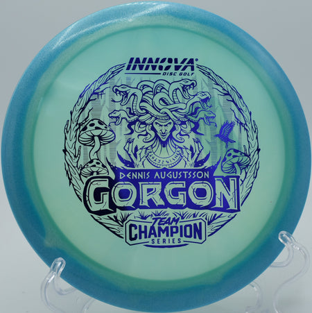 Innova Proto Glow Halo Champion Gorgon threading a tight fairway on Hole 9 at Cedar Hill Disc Golf Course, Nashville, Tennessee.