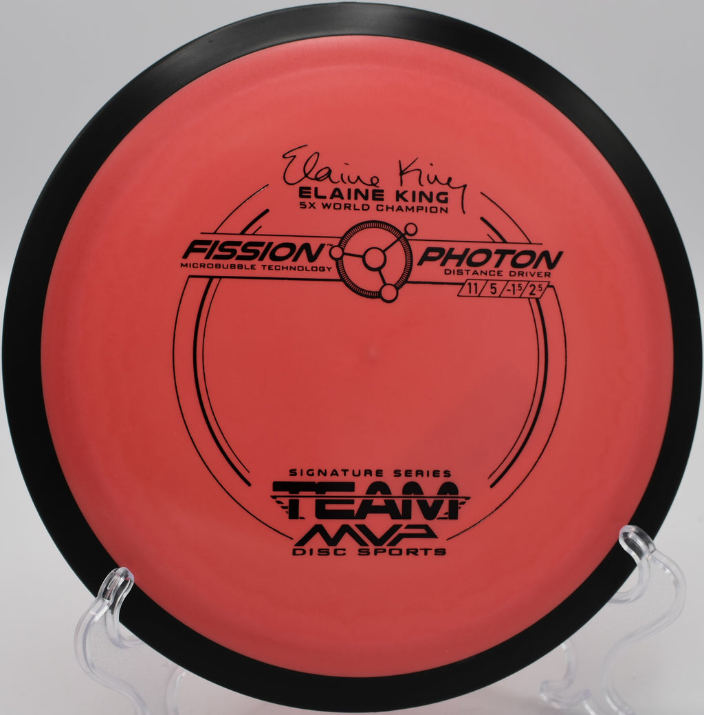 A disc golfer launching a max-distance flex shot with a Fission Photon at Timberlink Disc Golf Course in Lago Vista, Texas.