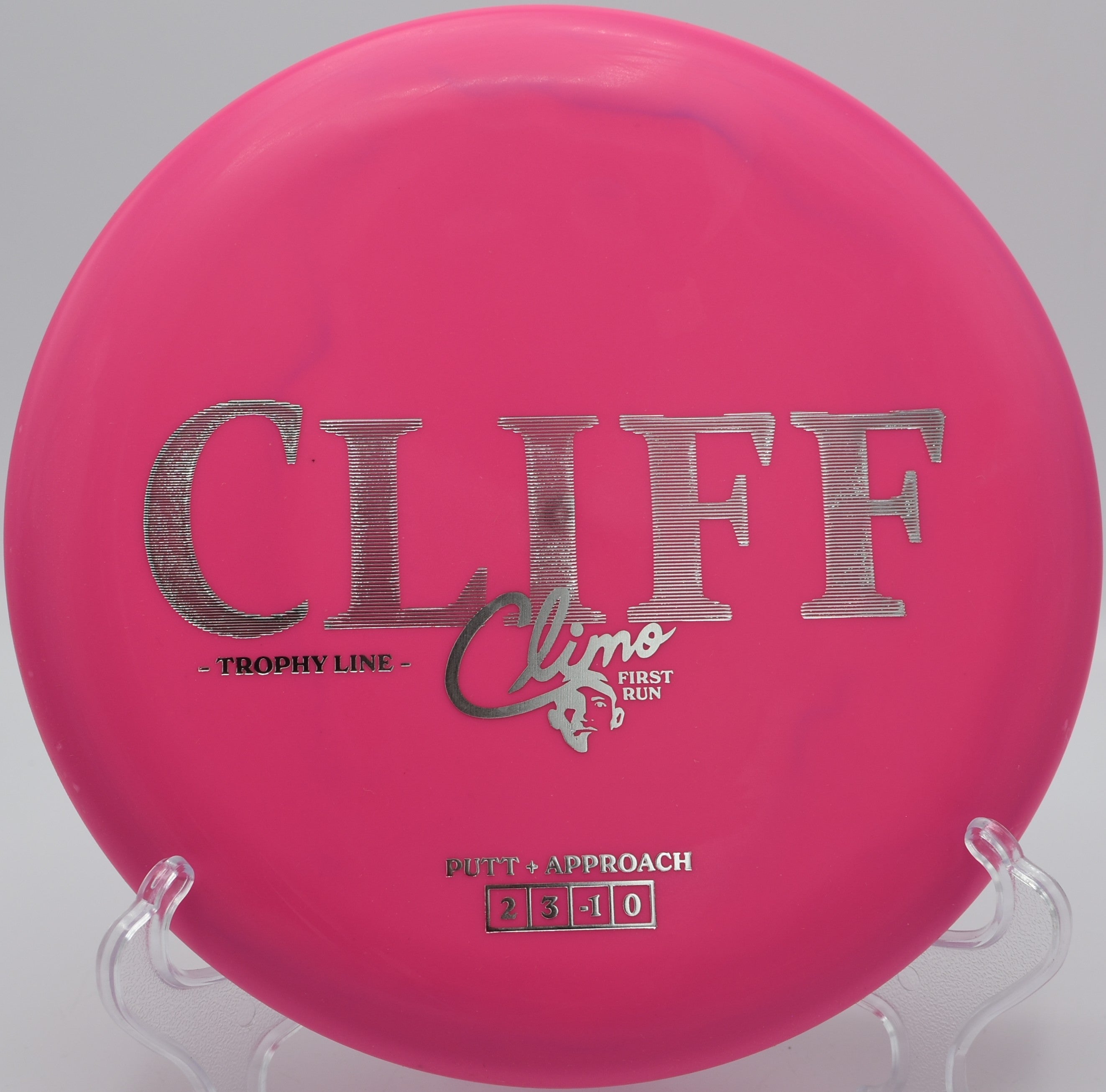 Trophy Line Cliff disc golf putter flying a touch shot at Highbridge Hills Disc Golf Course, High Bridge, Wisconsin