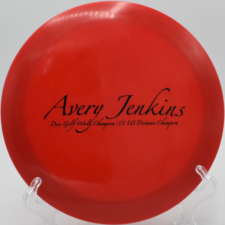 Avery Jenkins Destroyer powering a max-distance drive on Hole 12 at Silver Creek Disc Golf Course, Reno, Nevada.