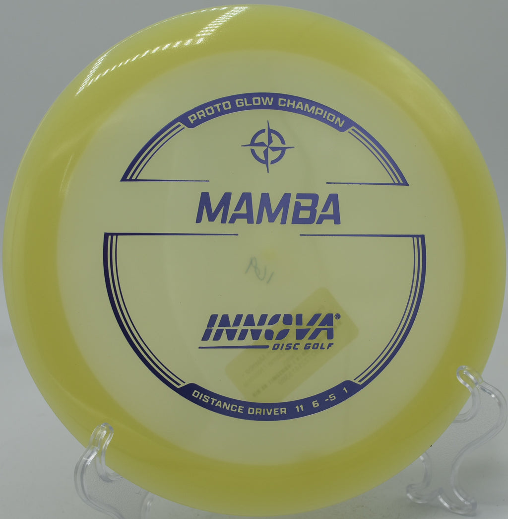 Glow Champion Mamba flying under starlight at Cottonmill Disc Golf Course in Kearney, Nebraska.

