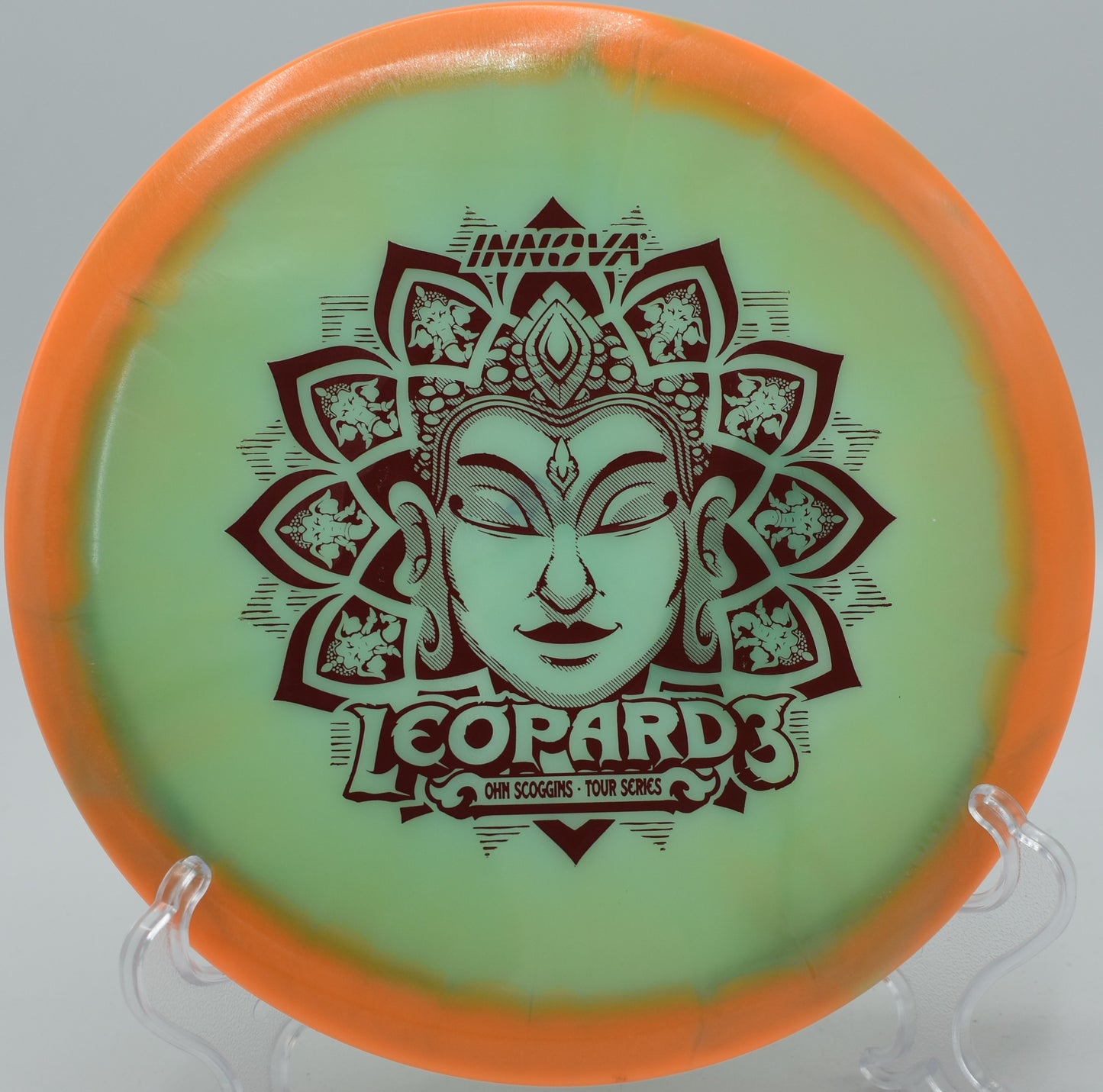 "Illuminate your game at Highpoint Disc Golf in Boise, ID, as the Colorglow Leopard3 delivers a striking neon finish and reliable turn."
