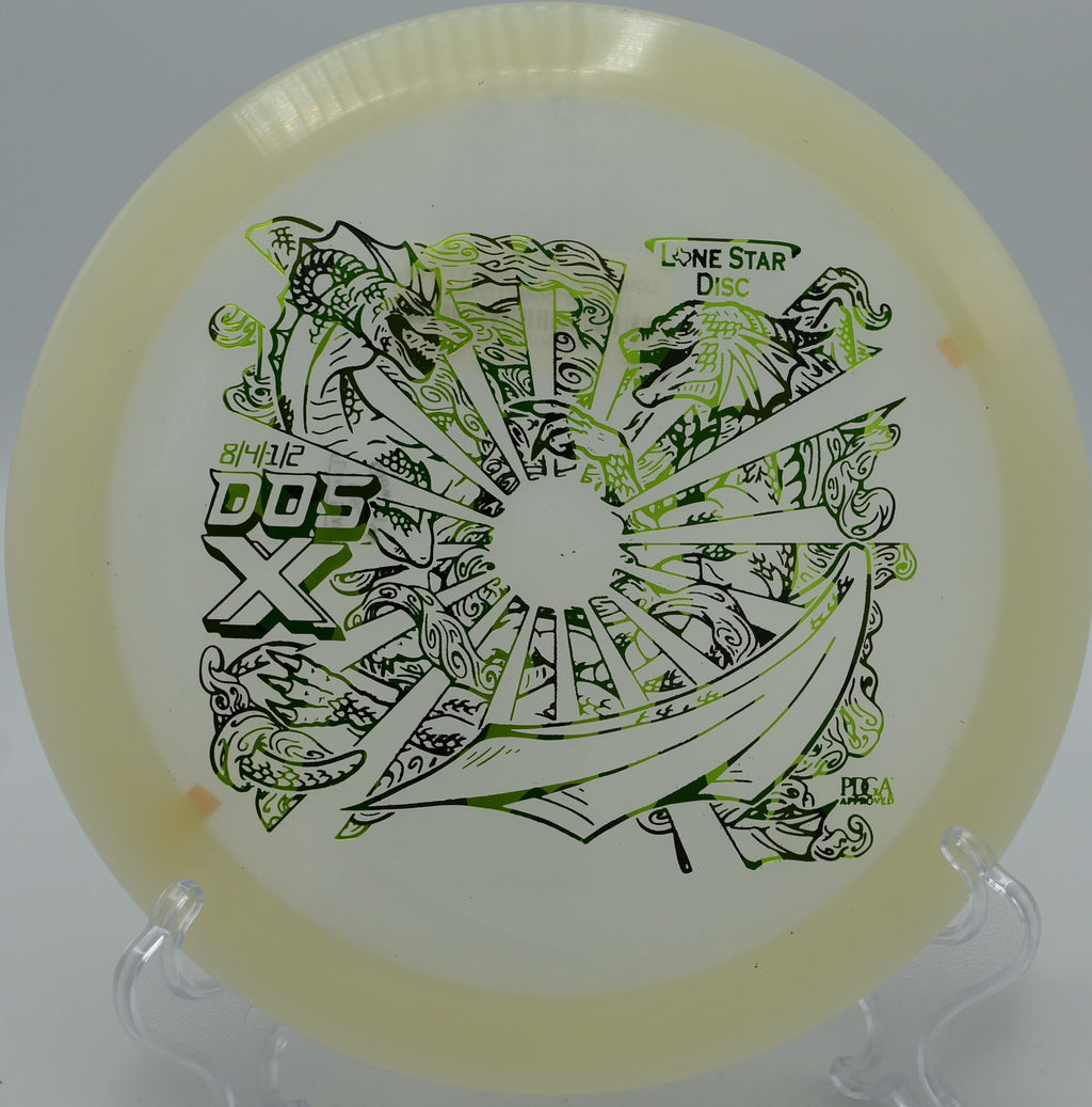 "Lone Star Dos X disc in action at Lakewood King County Disc Golf Course in Seattle, Washington, ideal for both forehand and backhand throws."
