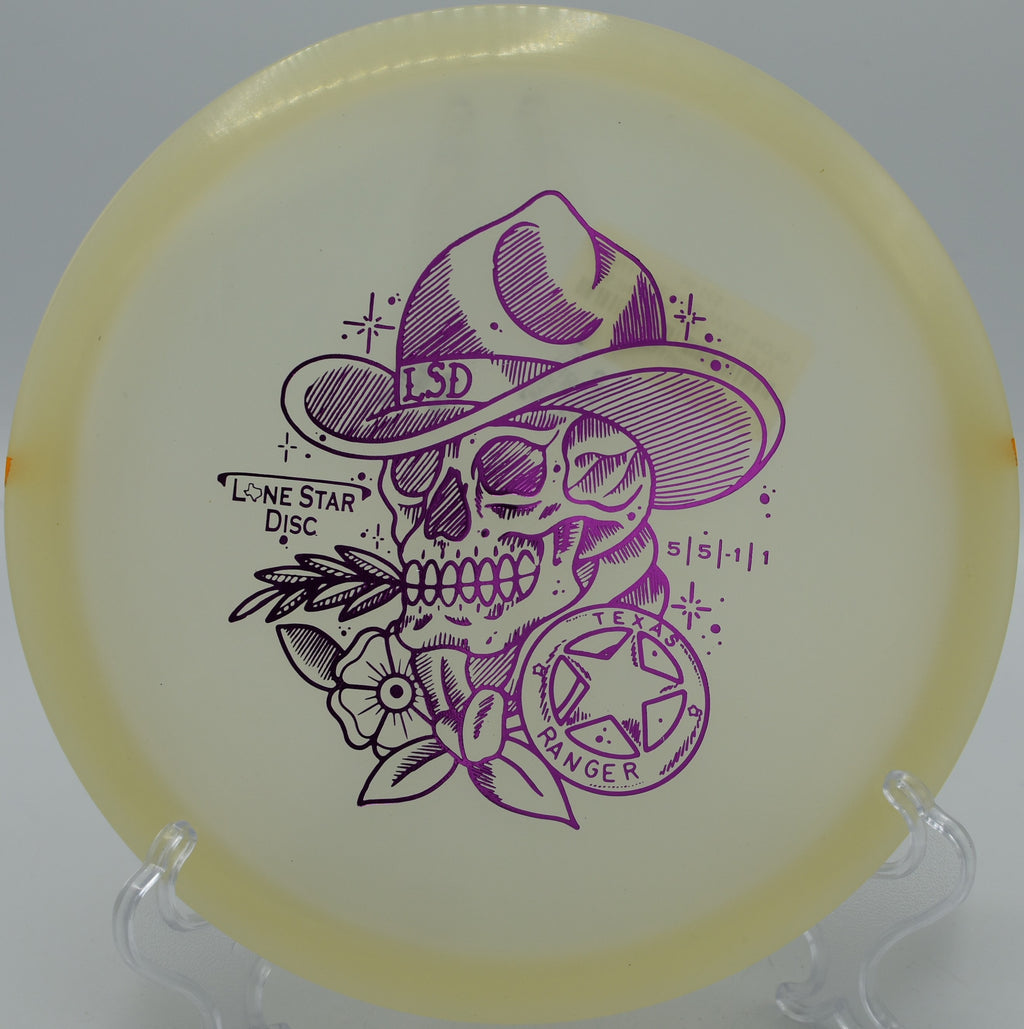 "Lone Star Glow Texas Ranger disc flying smoothly through the air in Phoenix, Arizona, highlighting its stability and glide."
