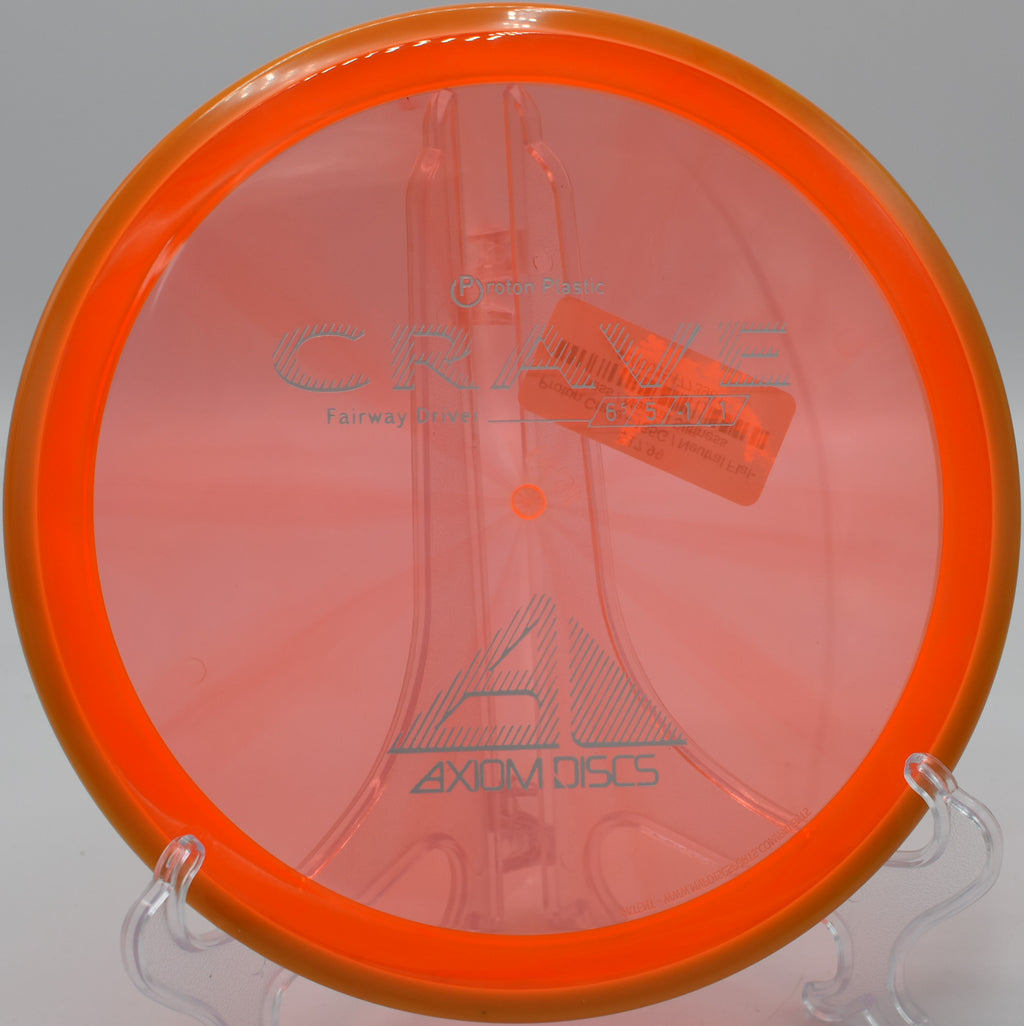 Proton Crave flying low on a straight line at Shawshank Disc Golf Course in Huntsville, Texas