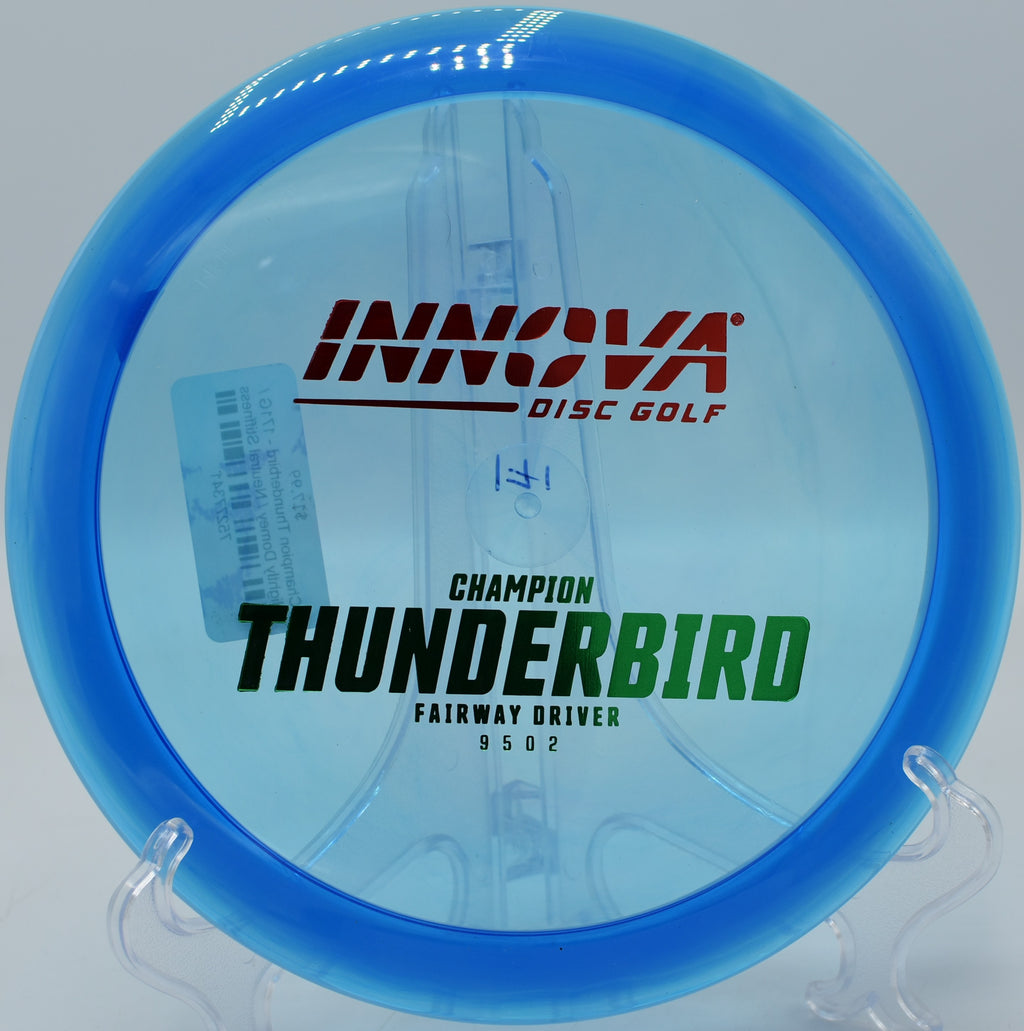 Champion Thunderbird flying flat and fast at East Metro Park Disc Golf Course in Manor, Texas.

