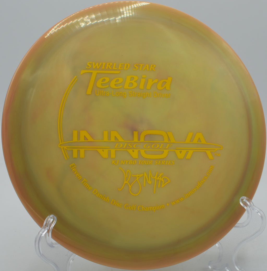 Throwing a clean hyzer with a Swirled Star TeeBird at Winthrop Gold Disc Golf Course in Rock Hill, South Carolina.