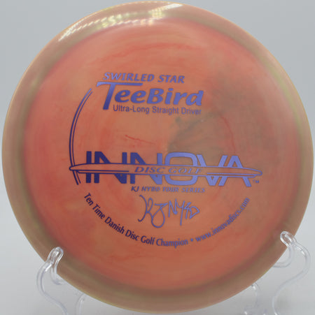 Swirled Star TeeBird cruising on a gentle fade at Creekside Disc Golf Course in Salt Lake City, Utah.