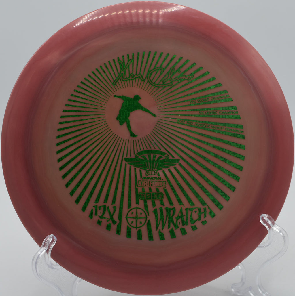 Power backhand with a Swirled Star Wraith at Rolling Pines Disc Golf Course in Wilkesboro, North Carolina.