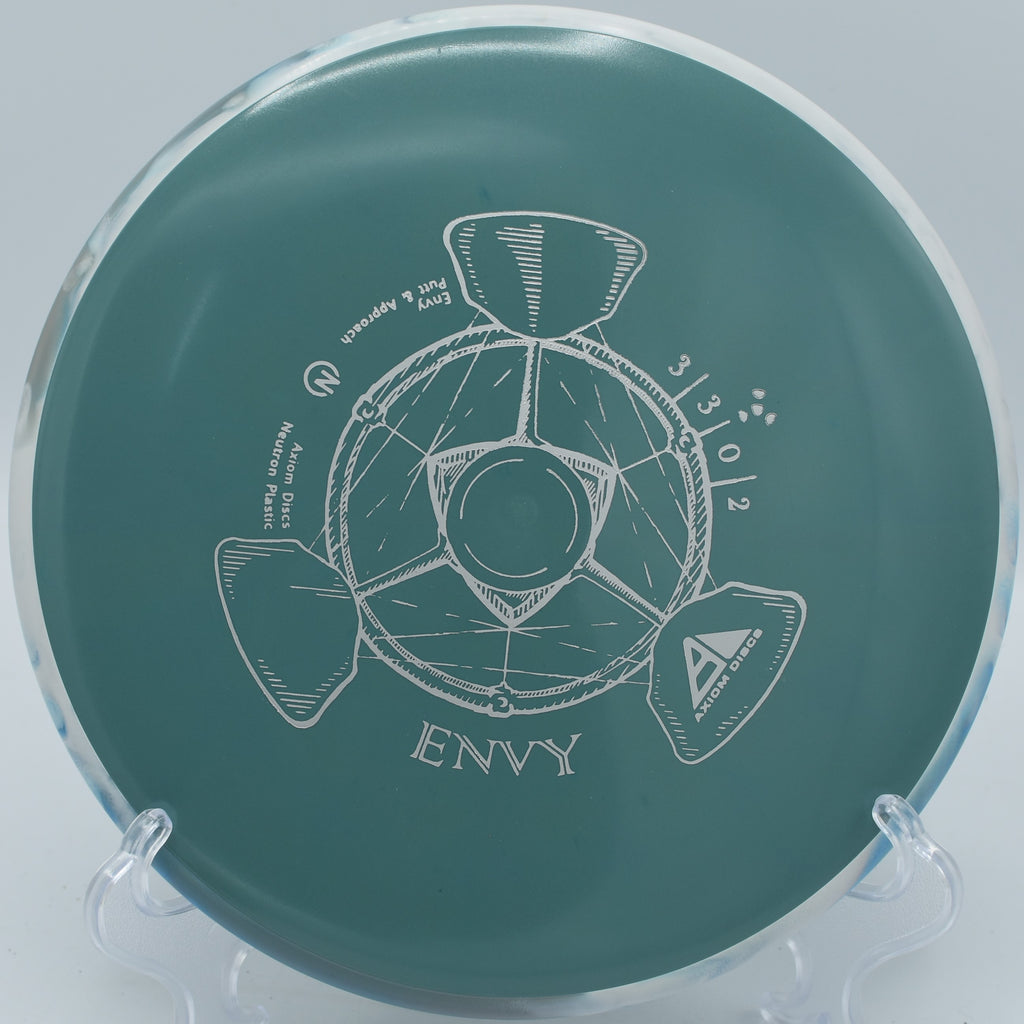 Smooth forehand flick with a Neutron Envy landing softly inside Circle 1 at DeLaveaga Disc Golf Course.

