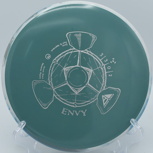 Smooth forehand flick with a Neutron Envy landing softly inside Circle 1 at DeLaveaga Disc Golf Course.

