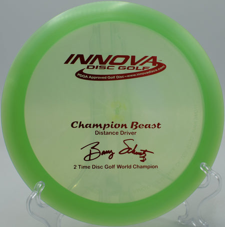 Champion Beast sailing a glidey turnover at Spilman Park Disc Golf Course in Amissville, Virginia.

