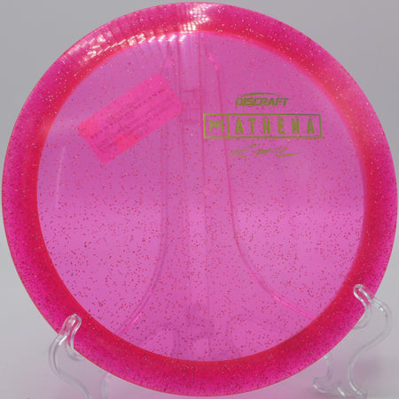 Z Sparkle Athena gliding straight with a clean fade at Heritage Park Disc Golf Course in Frankenmuth, Michigan.


