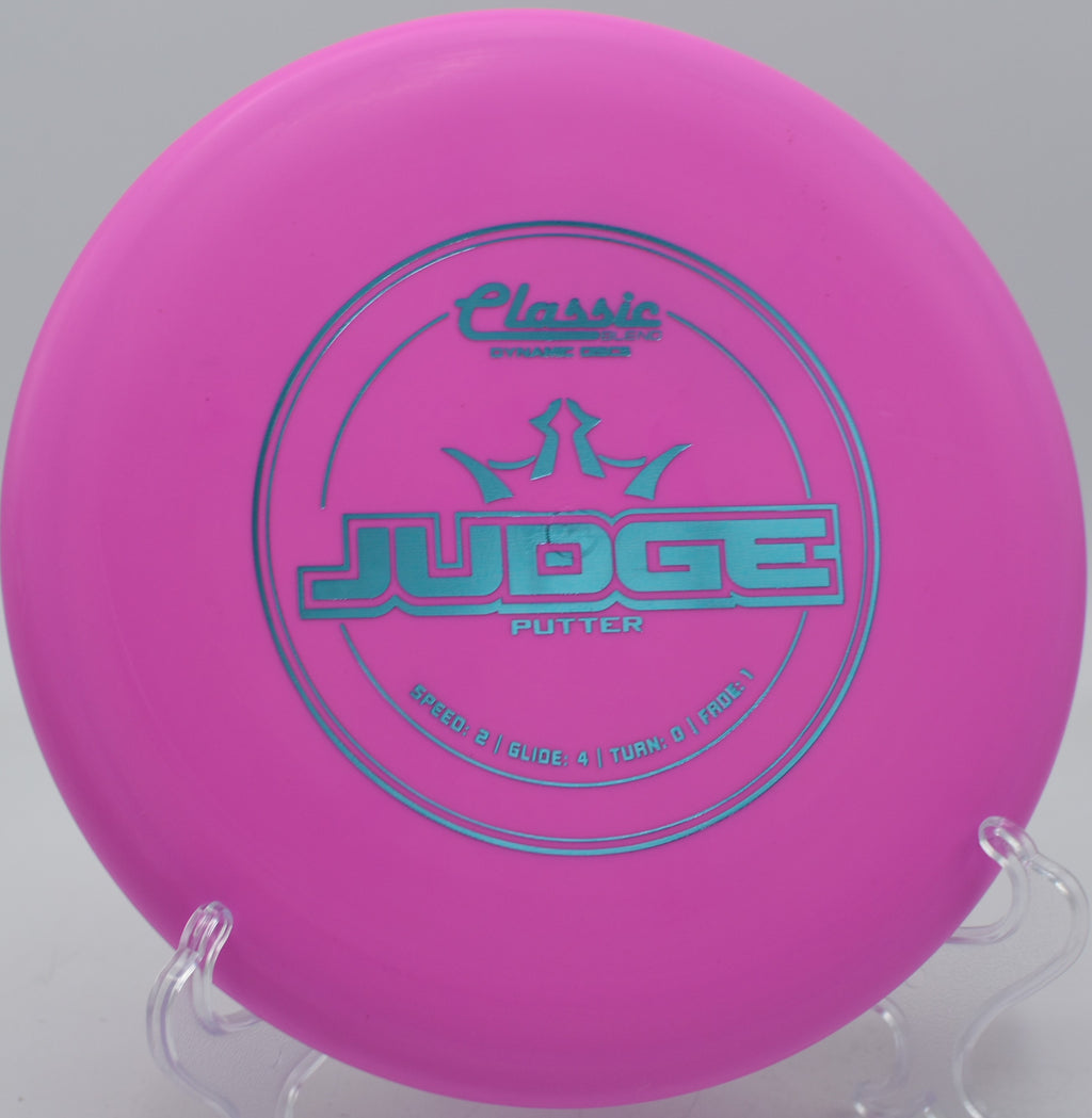 Dynamic Discs Classic Blend Judge held before a jump putt at Idlewild Disc Golf Course in Burlington, Kentucky.


