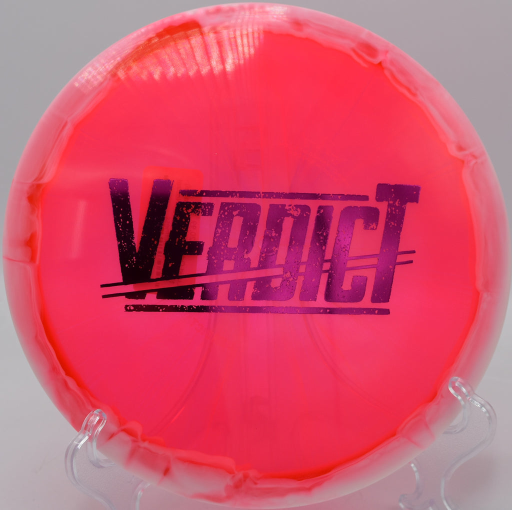 Flat forehand release with a Lucid Ice Orbit Verdict at North Landing Disc Golf Course in Marietta, Georgia.

