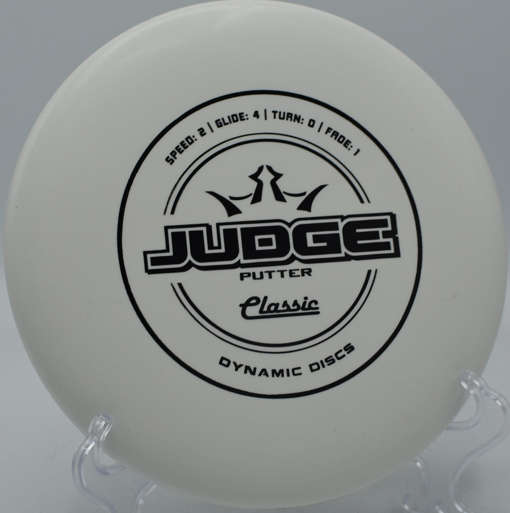 Close-up of a Classic Judge in hand with a clean stamp at Glen Helen Disc Golf Course in San Bernardino, California.

