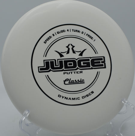 Close-up of a Classic Judge in hand with a clean stamp at Glen Helen Disc Golf Course in San Bernardino, California.

