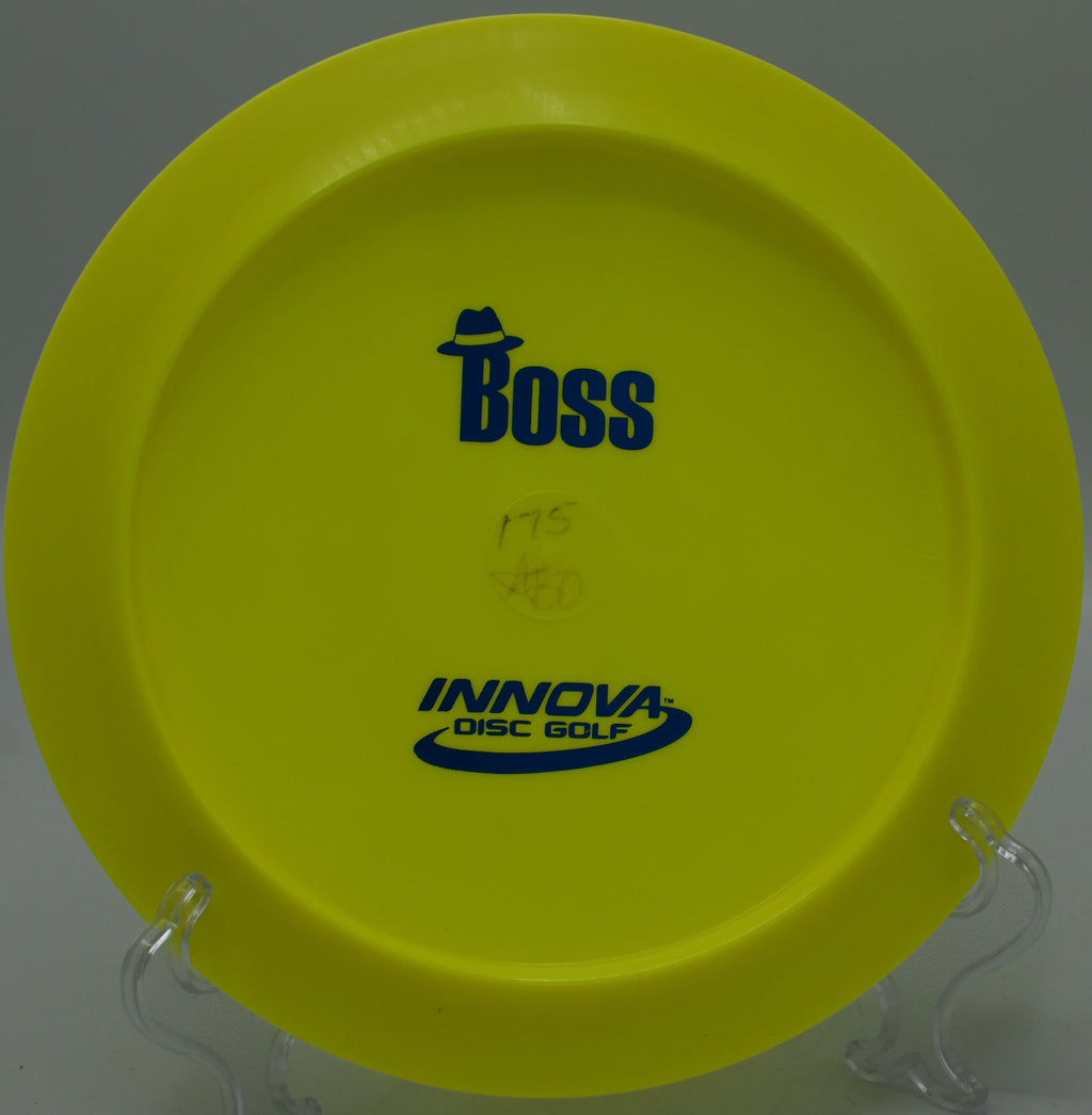 "Innova Star Boss distance driver, perfect for advanced disc golfers in Seattle, WA, looking for max distance and stability."
