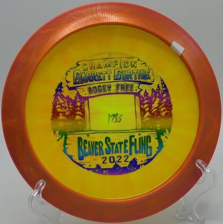 "Close-up of the Garrett Gurthie Wraith, perfect for smashing hyzers and turnovers on technical courses in Asheville, NC."
