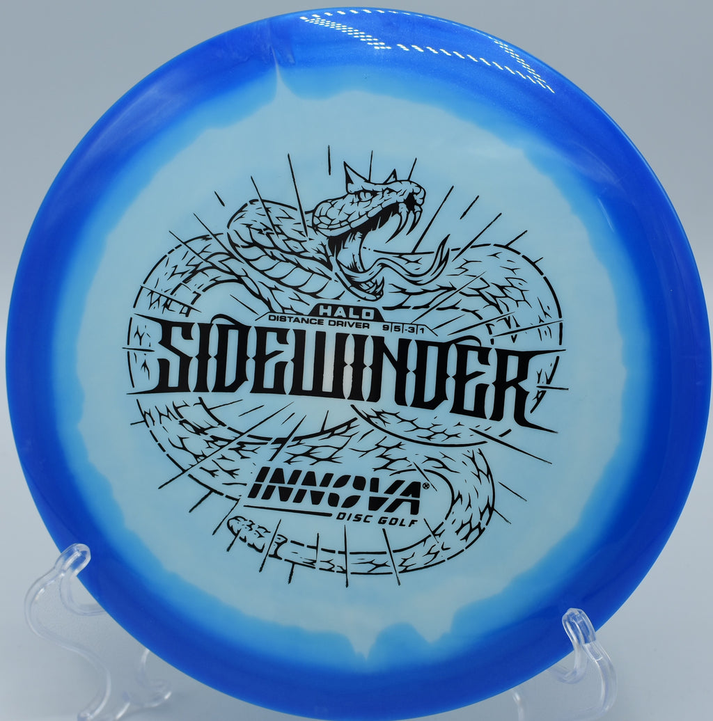 A player executing a perfect anhyzer drive with a Halo Star Sidewinder at Tuthill Park Disc Golf Course in Sioux Falls, South Dakota.