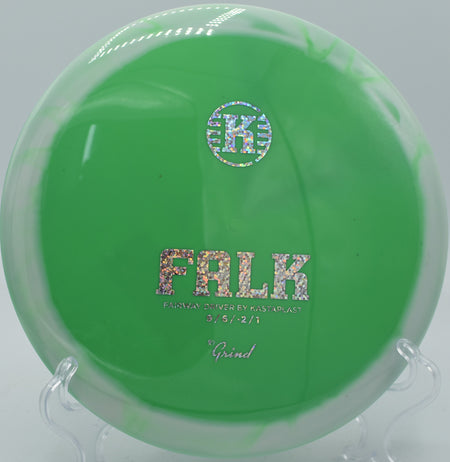 Kastaplast K1 Grind Falk gliding through a wooded fairway at Fairfield Disc Golf Course in Fairfield, California.

