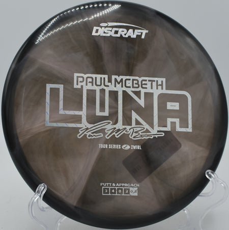 Close-up of a swirled Z Luna before release at Harmon Hills Disc Golf Course in Fall Branch, Tennessee.

