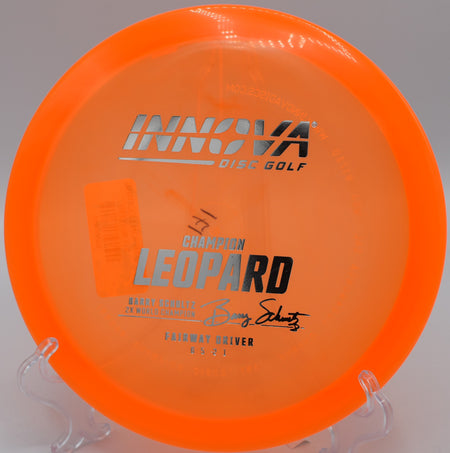 Innova Champion Leopard settling near the basket on Hole 5 at Hidden Ridge Disc Golf Course, Medina, Ohio.
