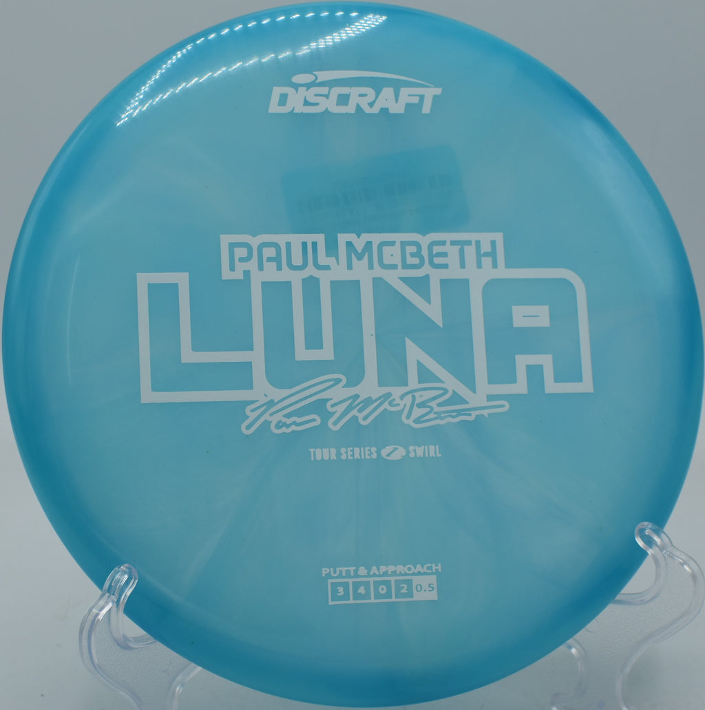 Close-up of the Luna's Z Swirl plastic glinting in the sun at Brickyard DGC in Menan, Idaho.

