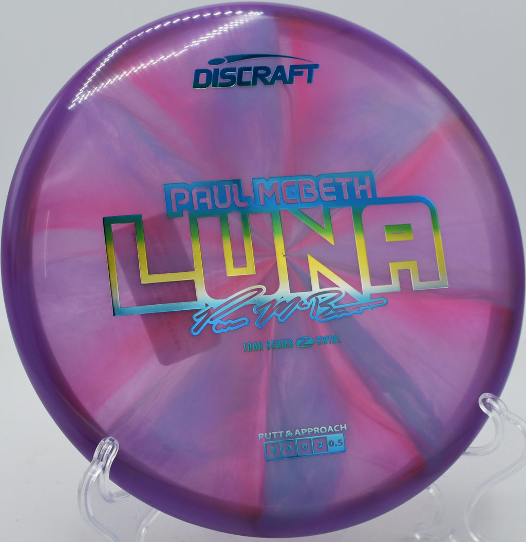 Discraft Luna in Z Swirl plastic used for a floaty hyzer at Lakeview Park in Mitchell, South Dakota.

