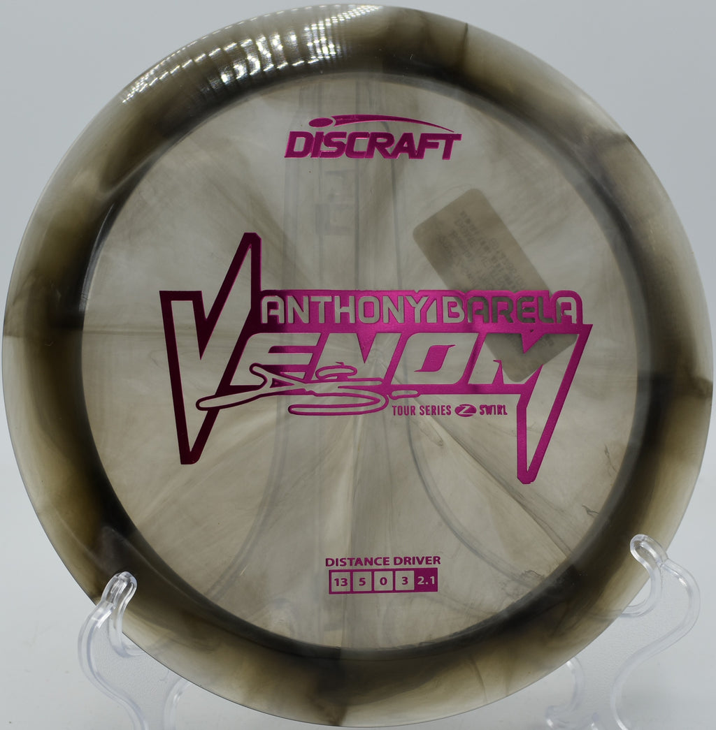 Discraft Z Swirl Venom ripping through a headwind at North Boundary Park in Cranberry Township, Pennsylvania.

