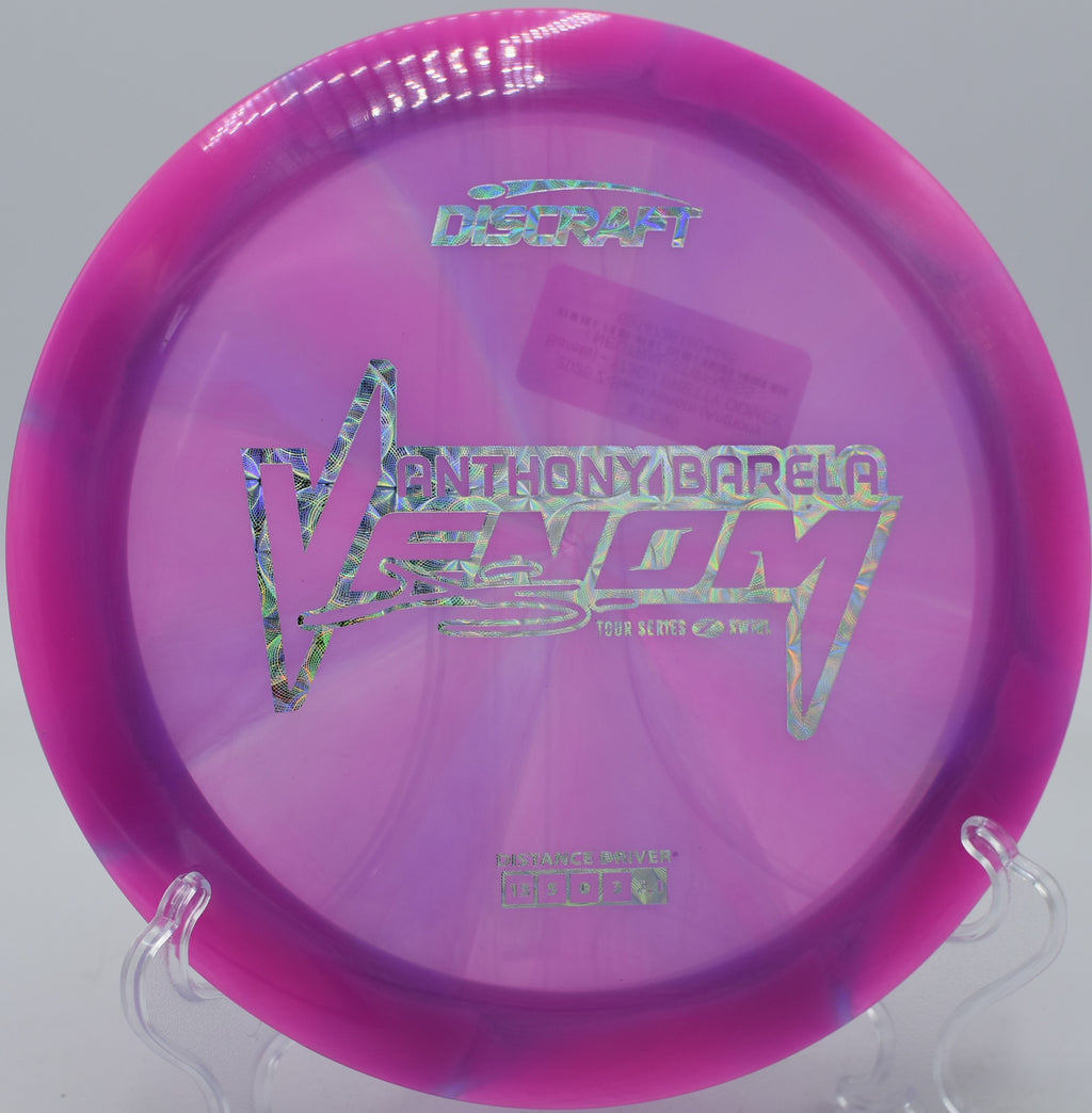 Close-up of the swirled Z Venom plastic glinting in the sun at Flip City in Shelby, Michigan.

