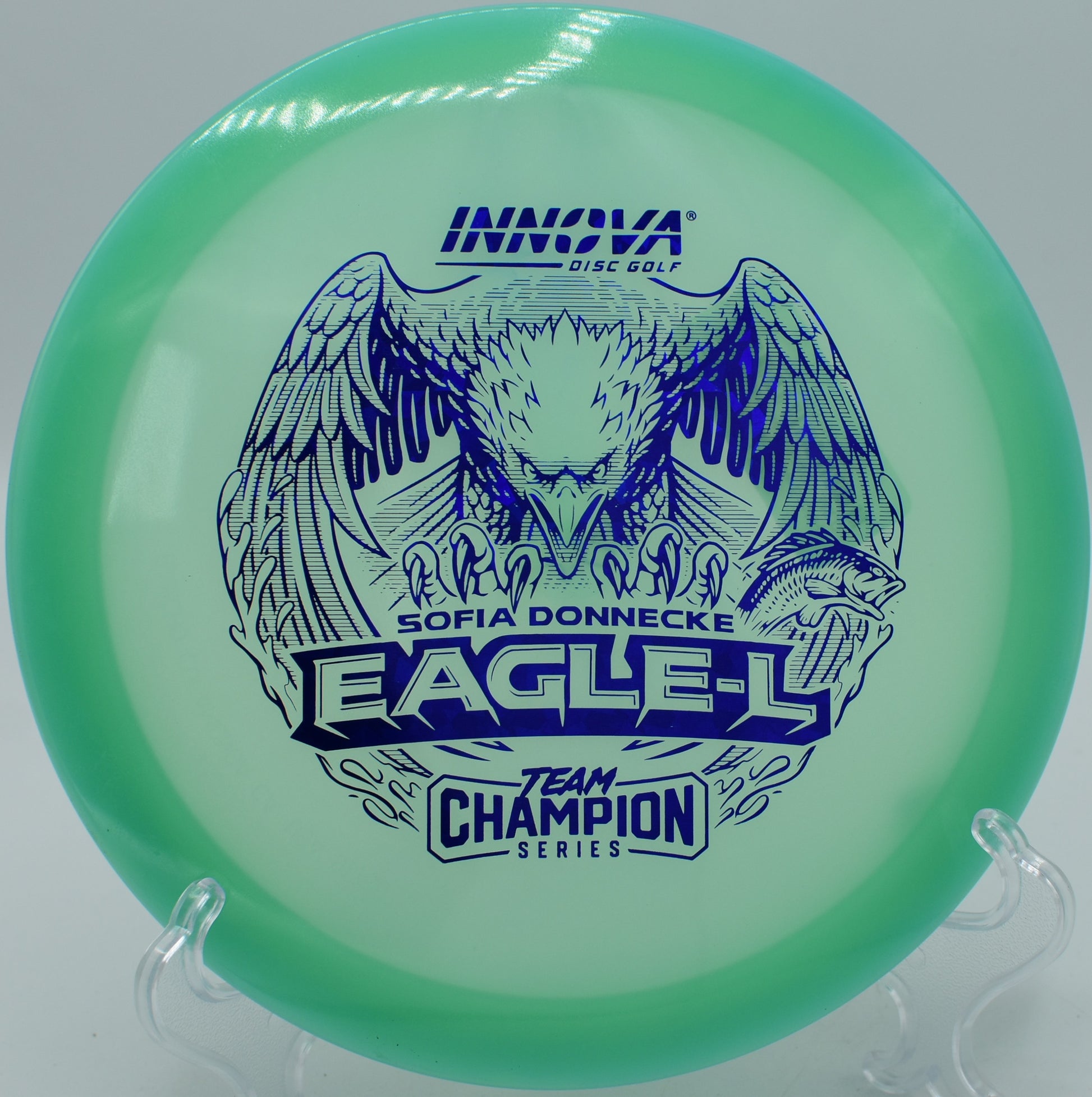 "Glow Champion Eagle, an Innova favorite for stable flights, shipped to Philadelphia, PA."
