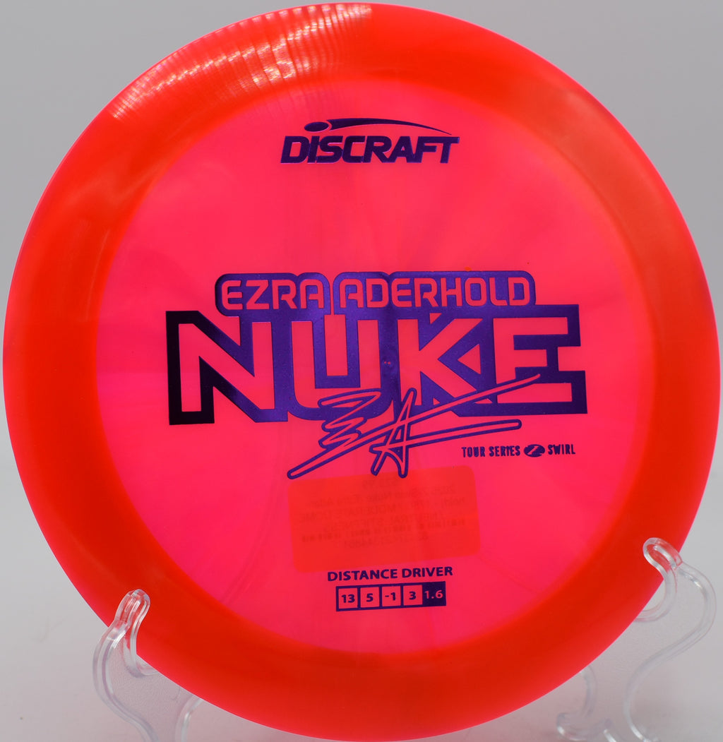 Z Swirl Nuke flying low and fast off the tee at Panther Creek DGC in Springfield, Illinois.

