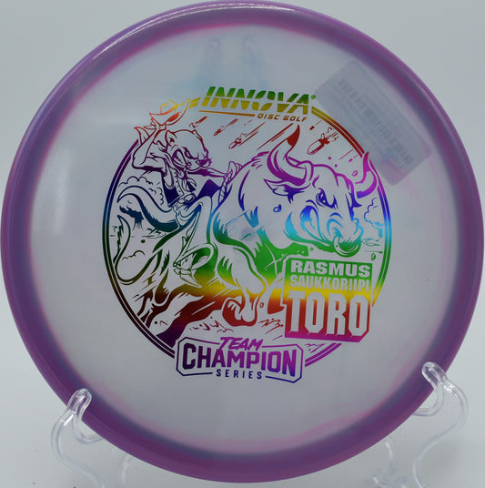 "Proto Glow Champion Toro by Innova, an overstable midrange built for precision, now available at Flexline Discs."
