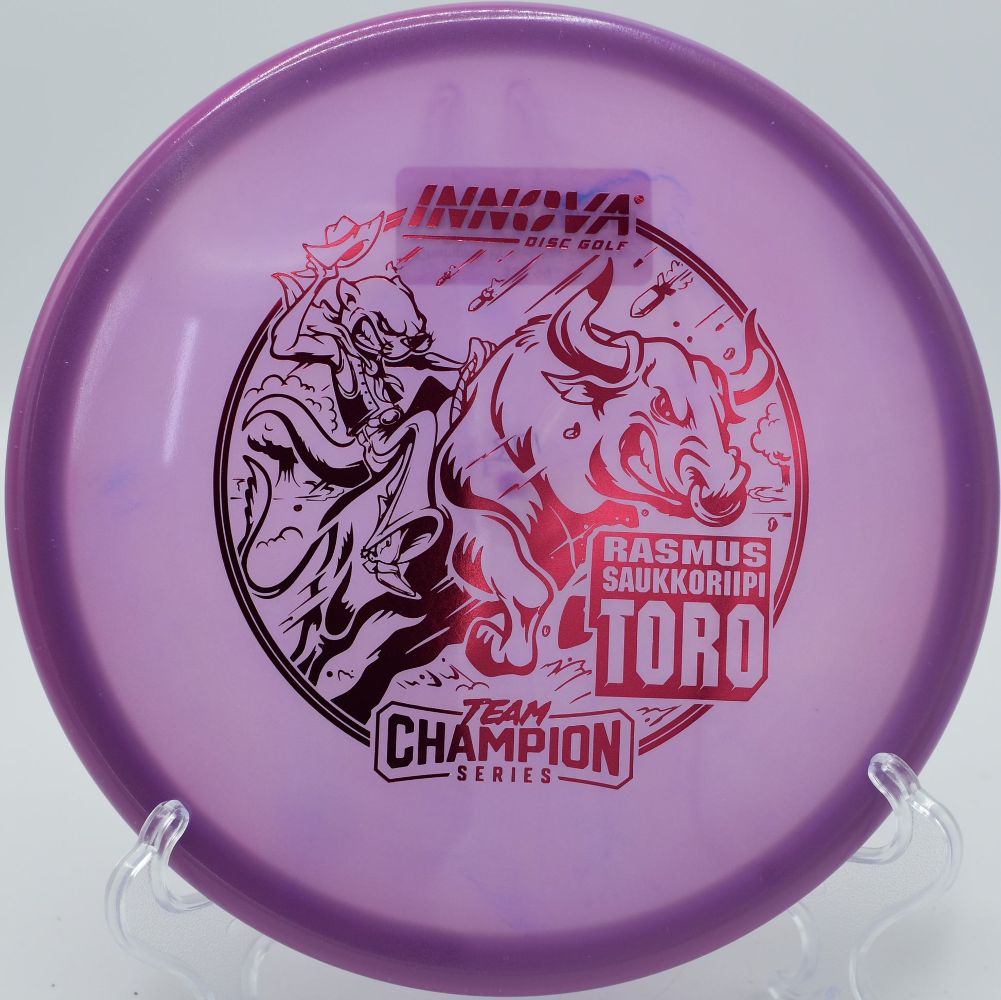 "Proto Glow Champion Toro, co-designed with Calvin Heimburg, available for disc golfers in Denver, CO."
