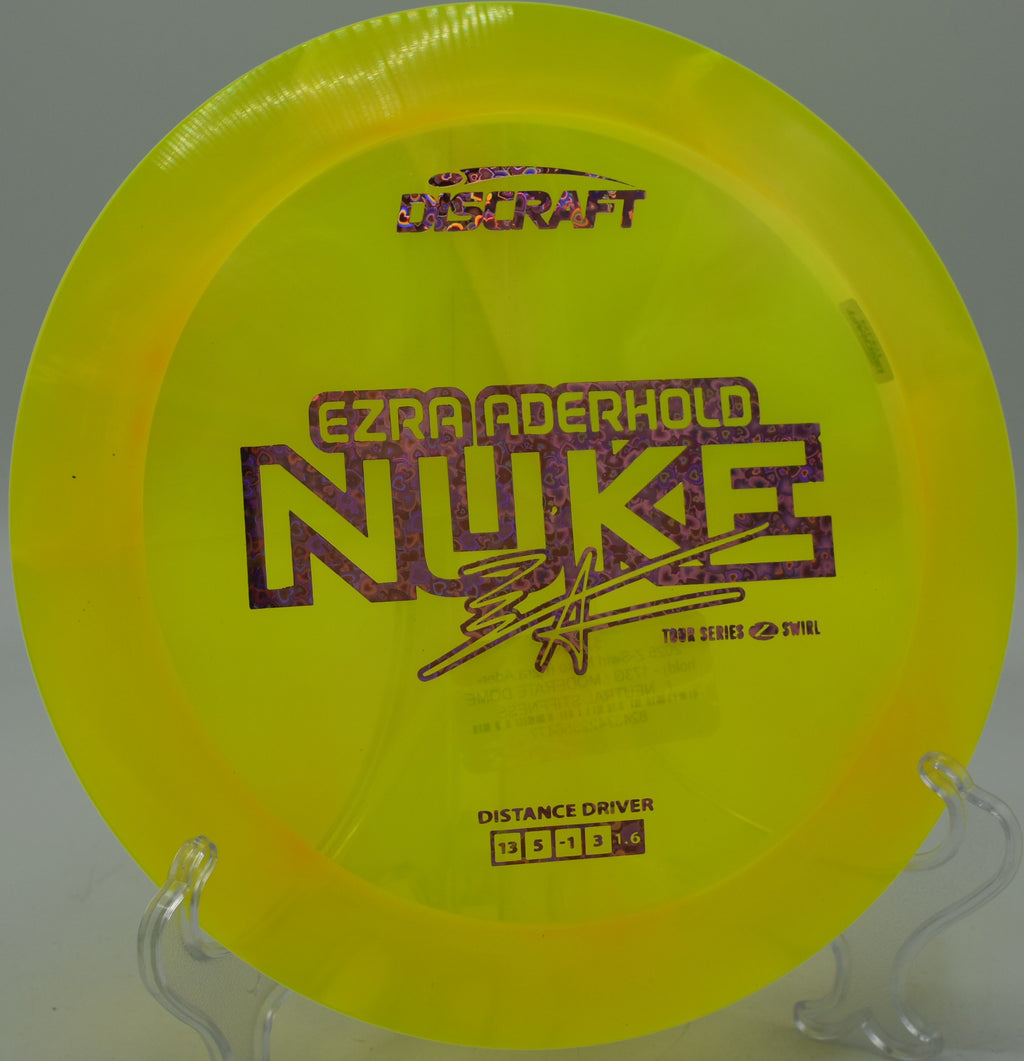 Player firing a forehand Z Swirl Nuke into a headwind at Flip City in Shelby, Michigan.

