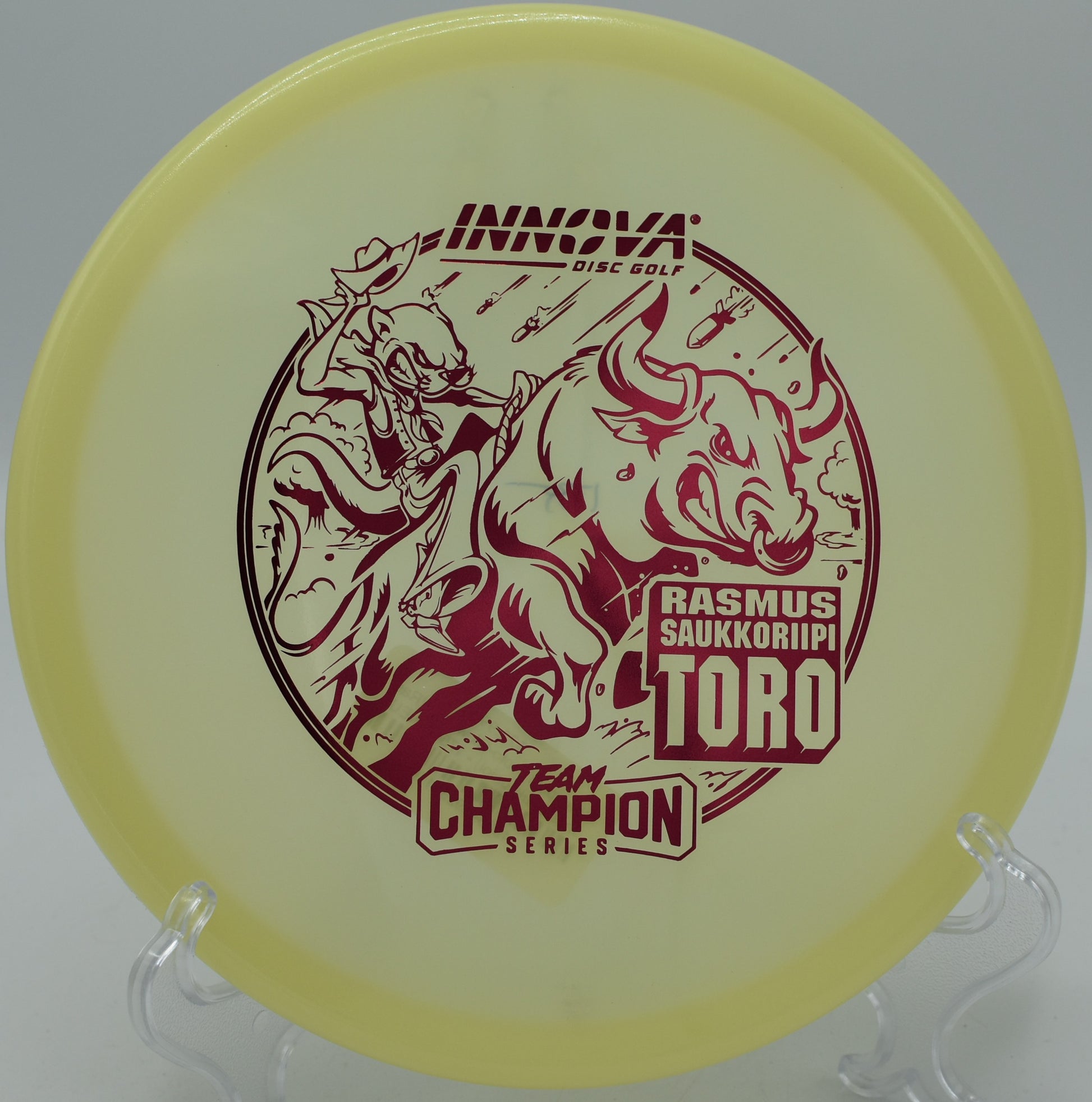 "Innova Proto Glow Champion Toro, featuring a predictable fade for disc golfers in Milwaukee, WI."
