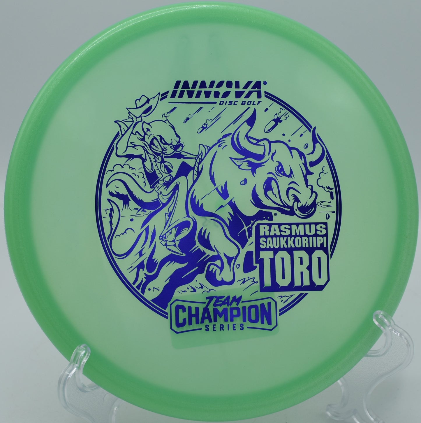 "Proto Glow Champion Toro by Innova, designed for precise shot placement, now available in Jacksonville, FL."
