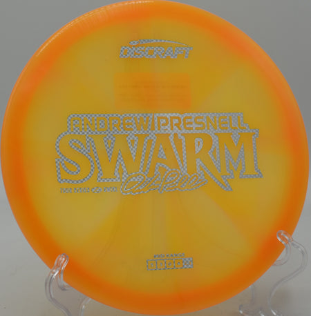 Player throwing a power forehand with a Z Swirl Swarm at Rock Ridge DGC in Pittsboro, North Carolina.

