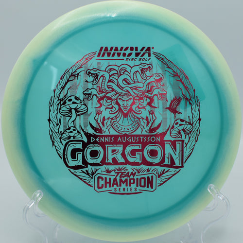 "Innova Proto-Glow Champion Halo Gorgon, a disc with fairway control and distance driver reach, now in St. Louis, MO."
