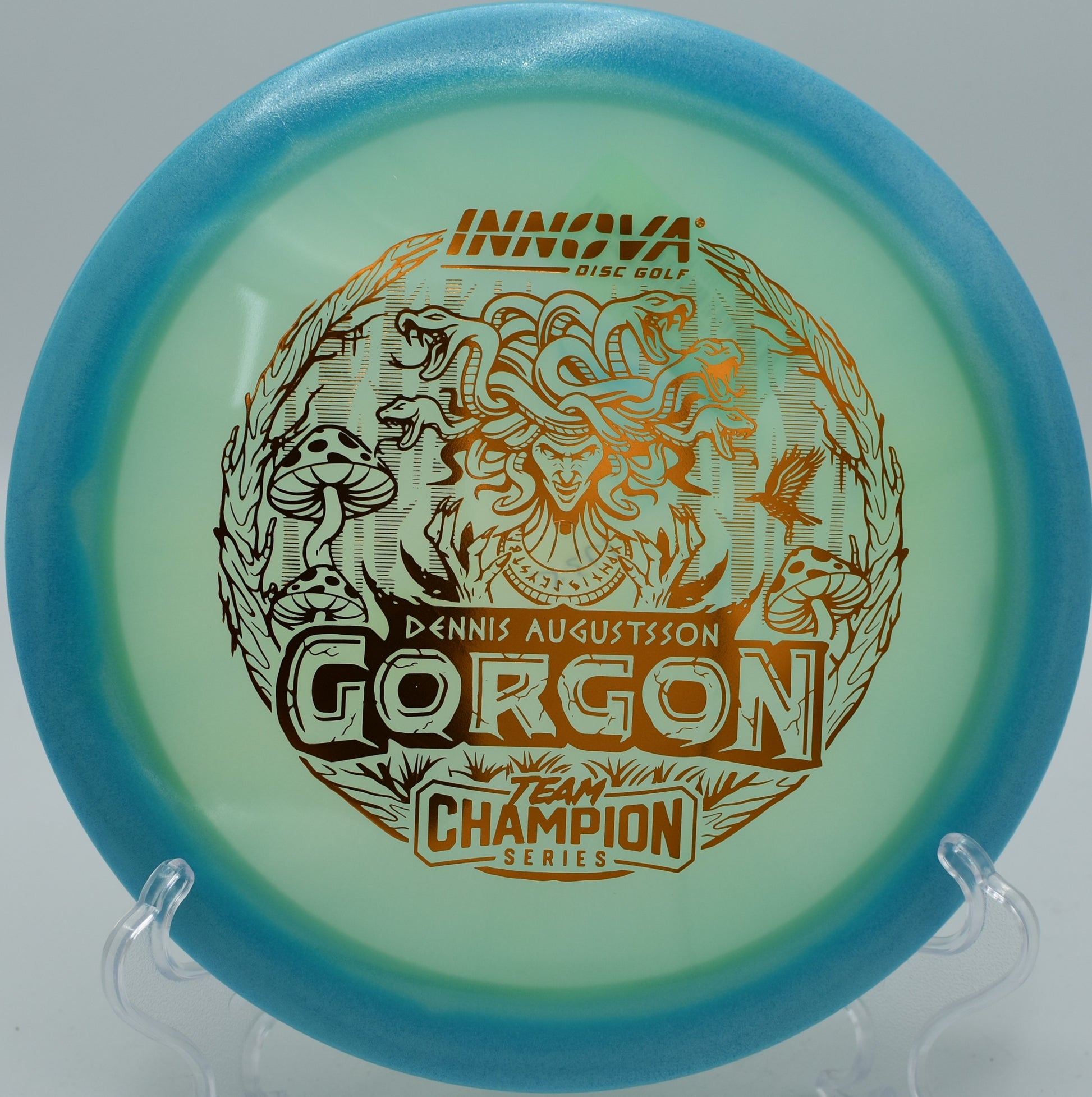 "Innova’s Proto-Glow Champion Halo Gorgon, built for smooth releases and reliable finishes, shipping to Albuquerque, NM."
