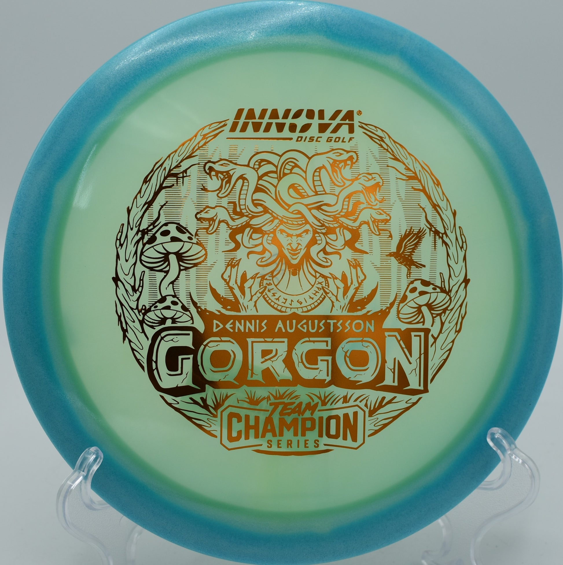 "Shop the Proto-Glow Champion Halo Gorgon at Flexline Discs, a must-have for precision distance, available in Indianapolis, IN."
