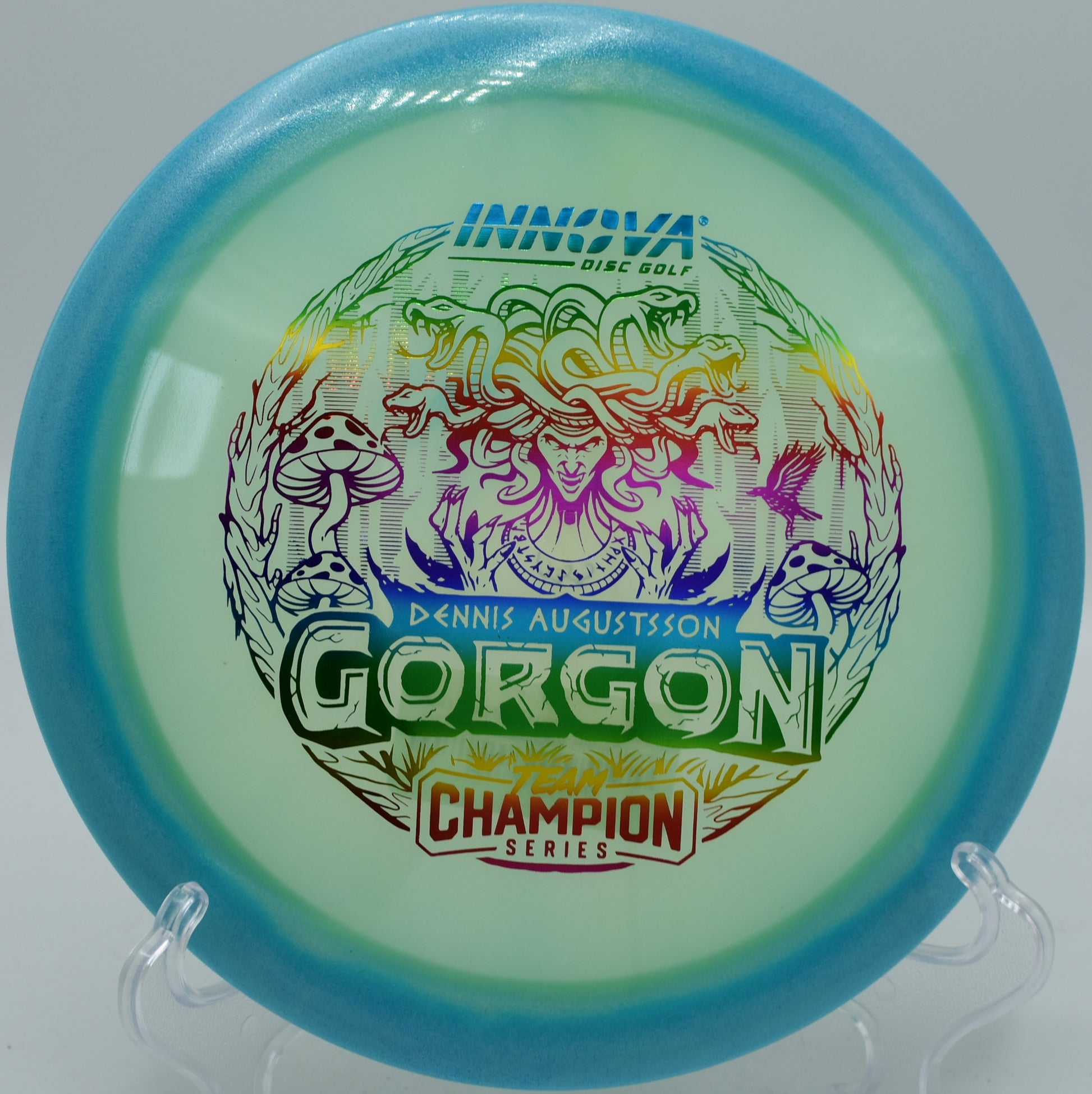 "Proto-Glow Champion Halo Gorgon, an elite disc golf driver with Halo plastic durability, shipping to Fresno, CA."
