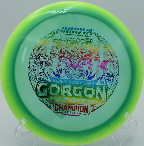 "Proto-Glow Champion Halo Gorgon, designed for smooth hyzer flips and turnovers, shipping to Omaha, NE."
