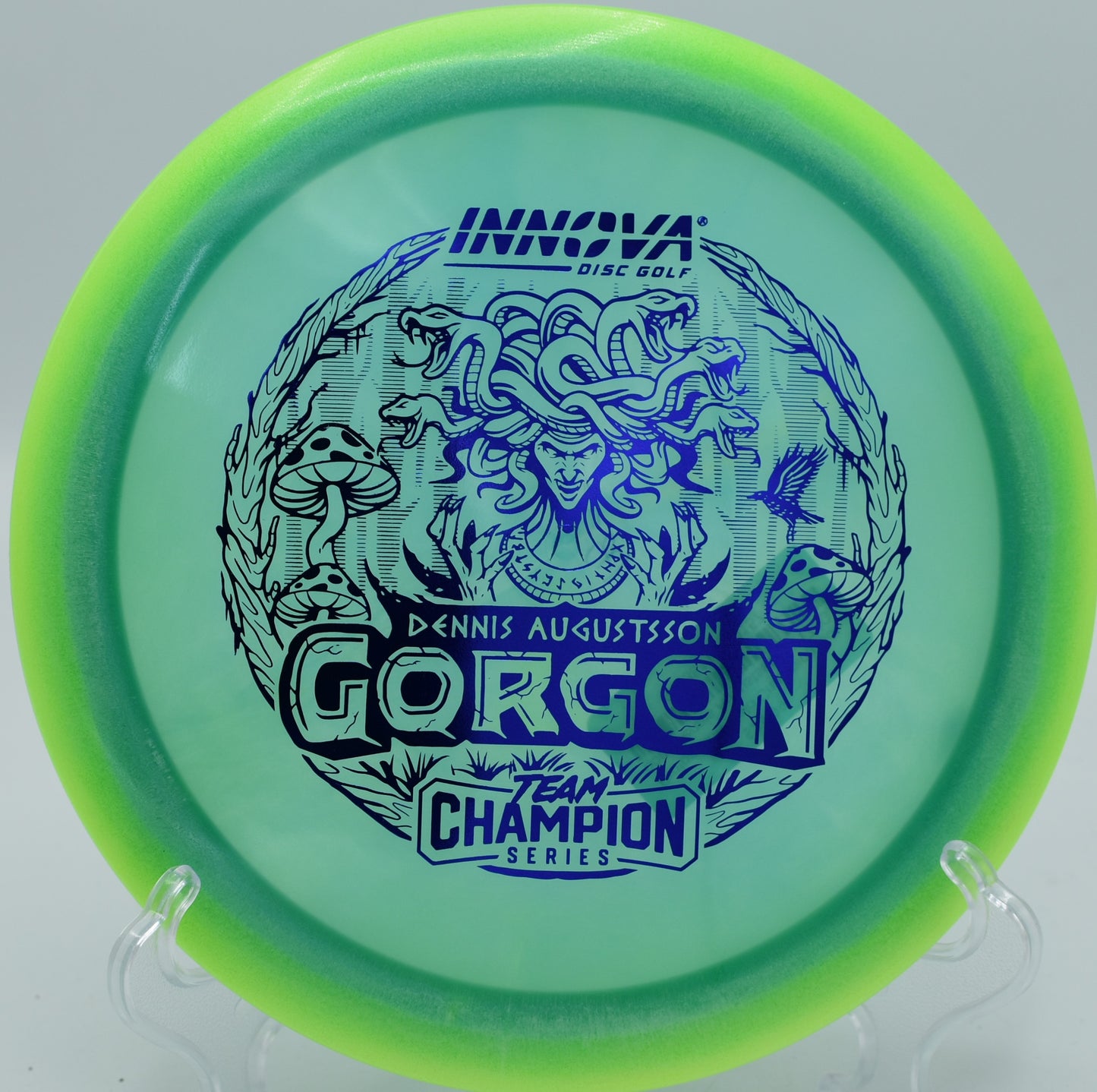 "Innova Proto-Glow Champion Halo Gorgon, built for effortless distance and control, now shipping to Cincinnati, OH."
