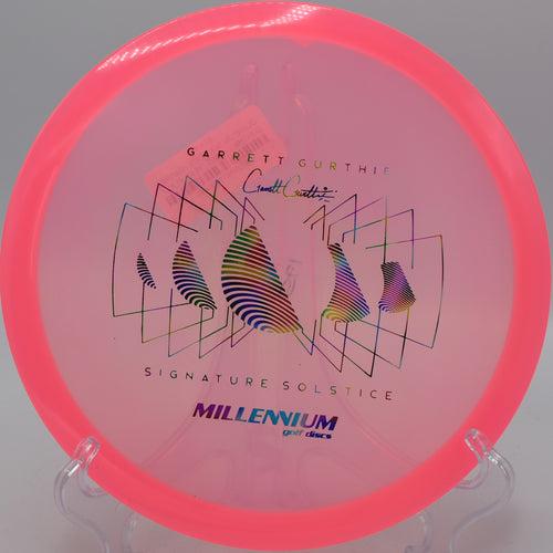 "Millennium Quantum Solstice, an overstable midrange with reliable fade, now available at Flexline Discs."
