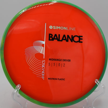 Close-up of the Neutron Balance rim before a backhand approach at Trophy Club Park in Texas.

