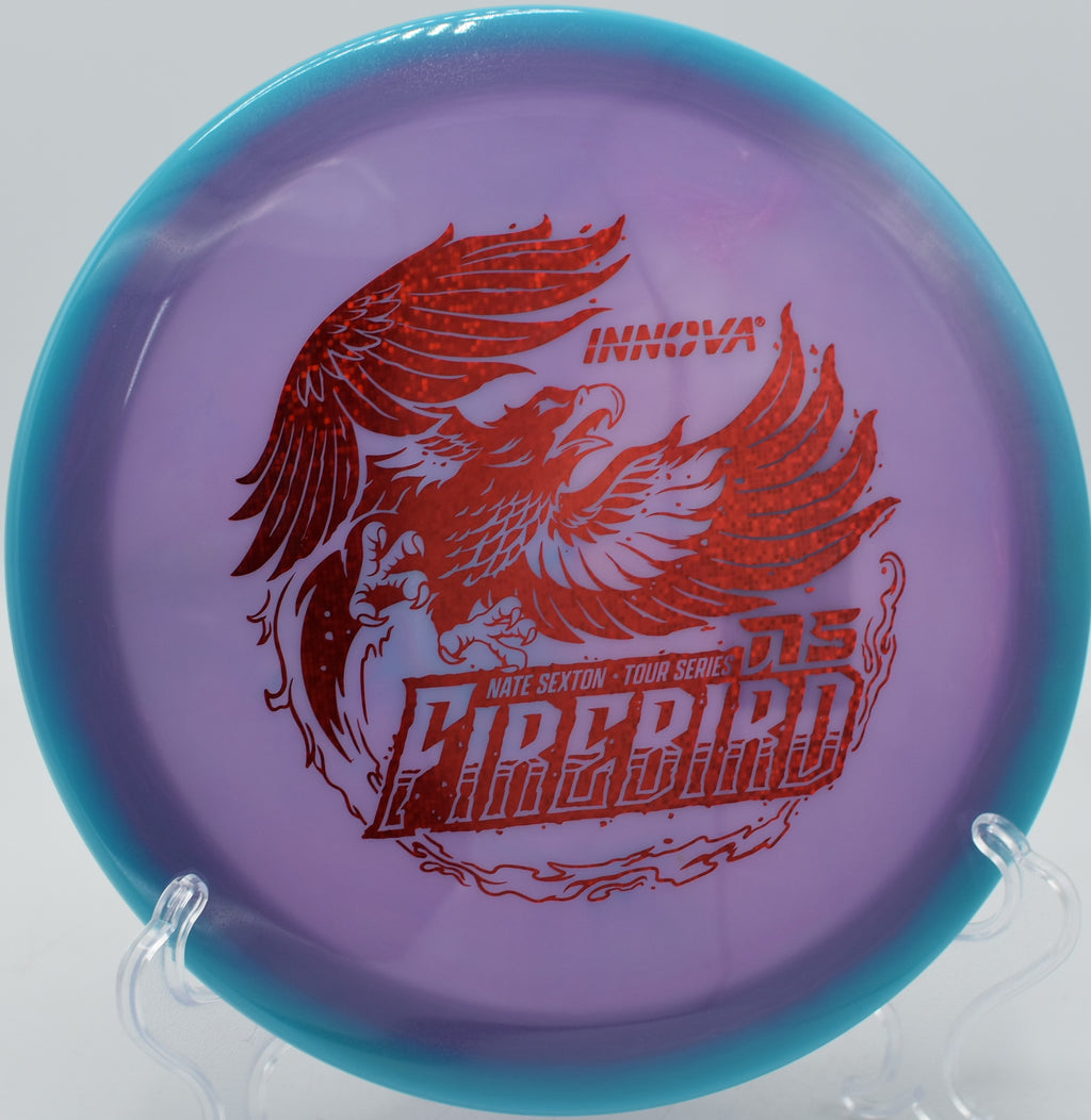 Player lining up a forehand skip shot with a Sexton Firebird at Sunset Park DGC in Las Vegas, Nevada.

